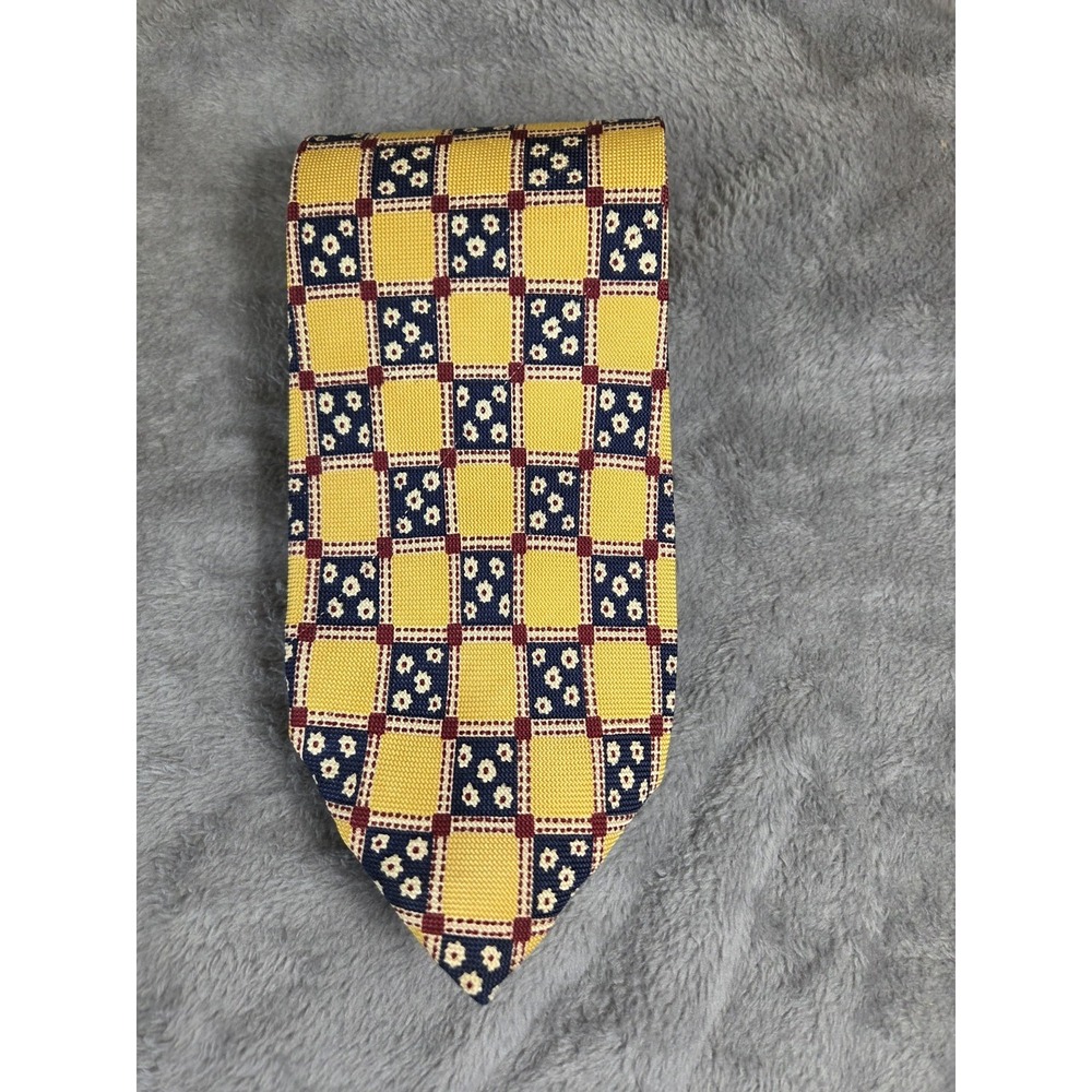 Vintage Jos A. Bank Geometric Retro Tie 60 in 3.5 in Yellow Navy Burgundy